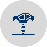 Car lift icon on circular background